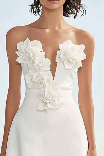 Ivory Strapless A-Line Sweetheart Flower Engagement Dress